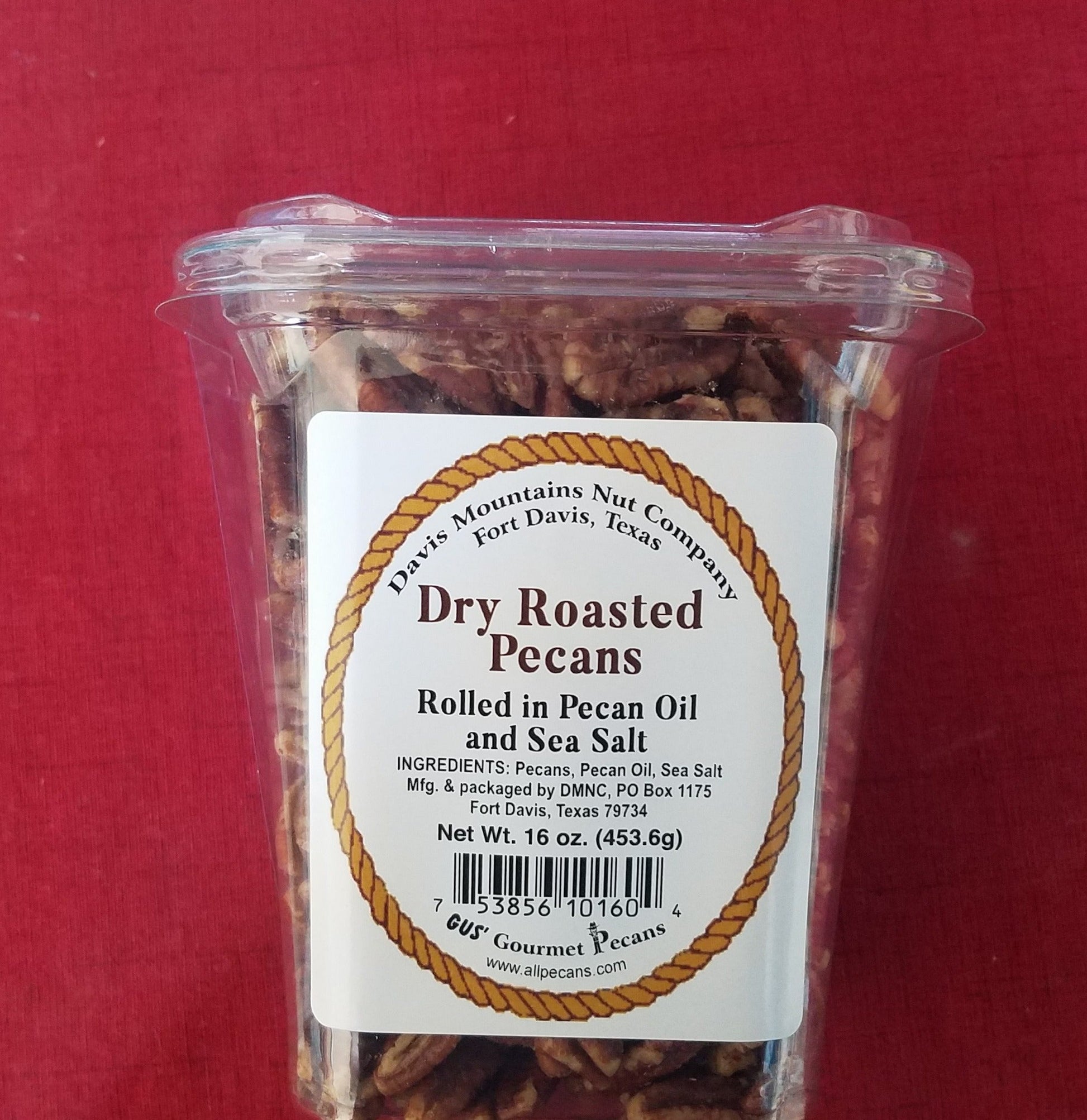 16 oz Dry Roasted & Salted Pecans tub from Davis Mountains Nut Company
