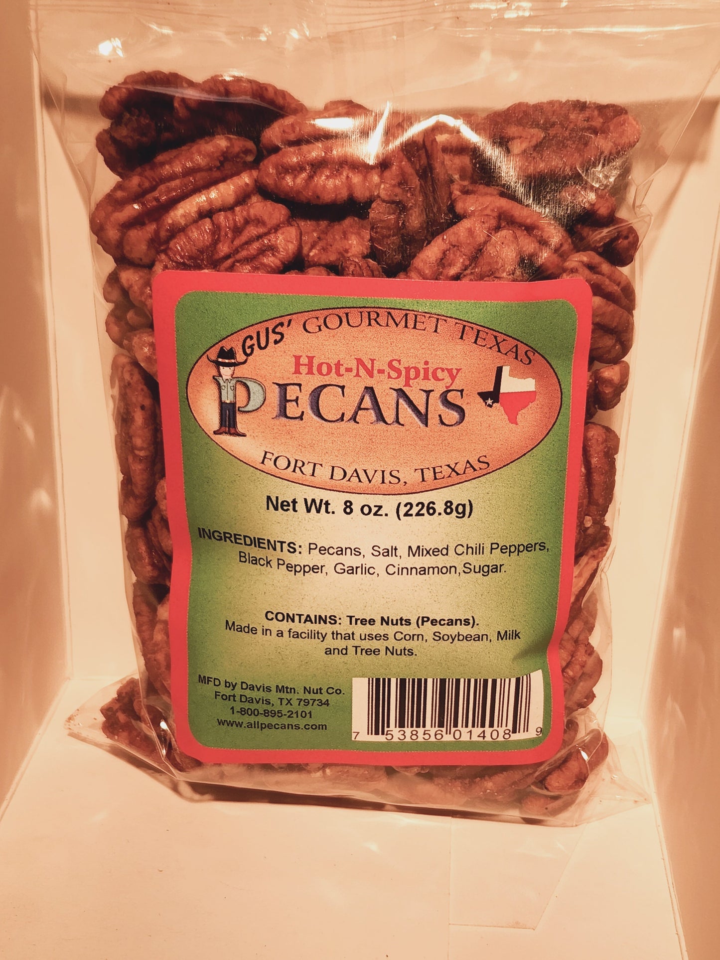 8 oz Hot-N-Spicy flavored pecans from Davis Mountains Nut Company