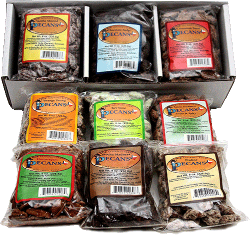 9-Flavor Gift Box (4 1/2 lbs.) of flavored pecans from Davis Mountains Nut Company