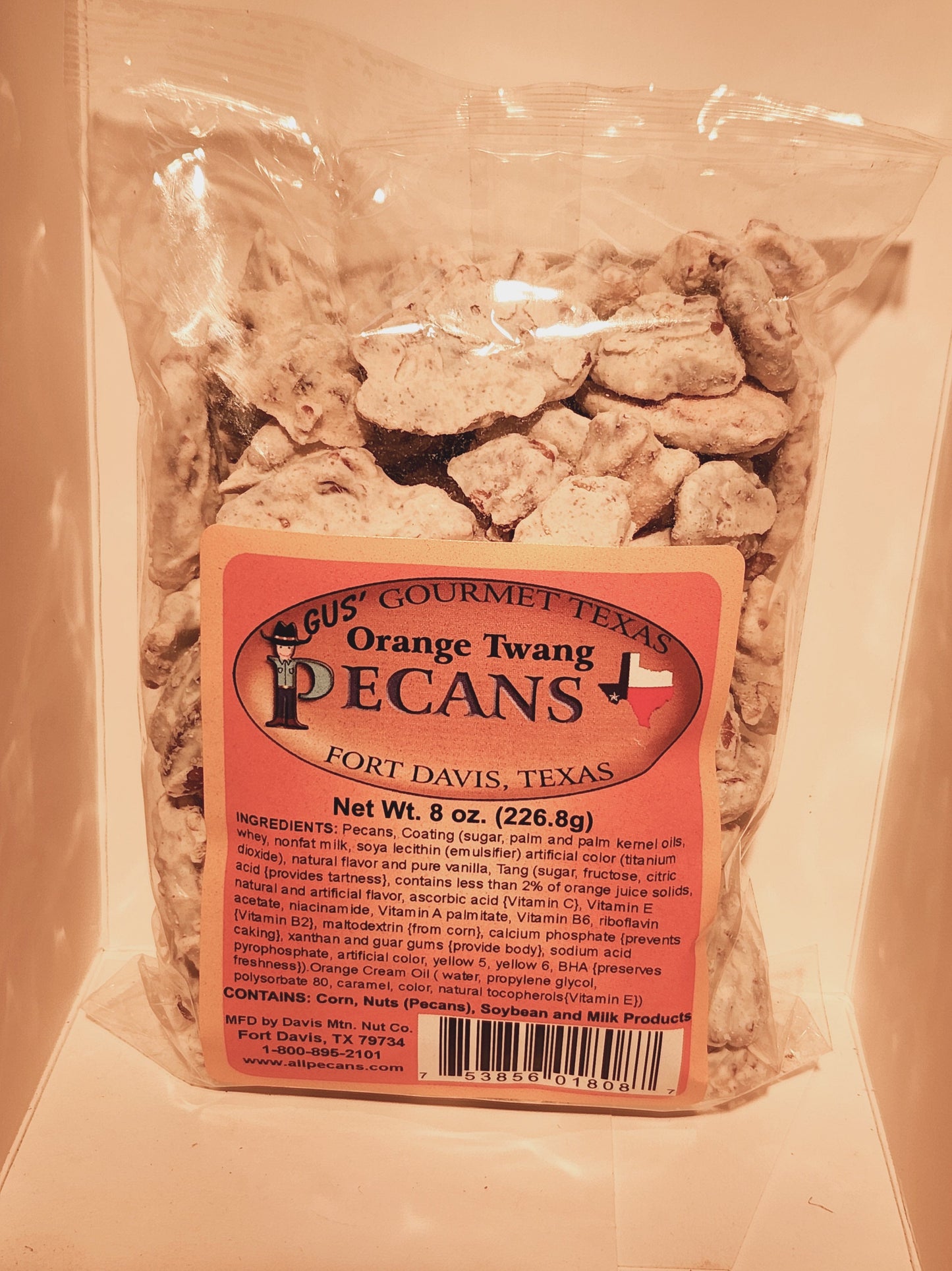 Orange Twang flavored Pecans 8 oz. bag