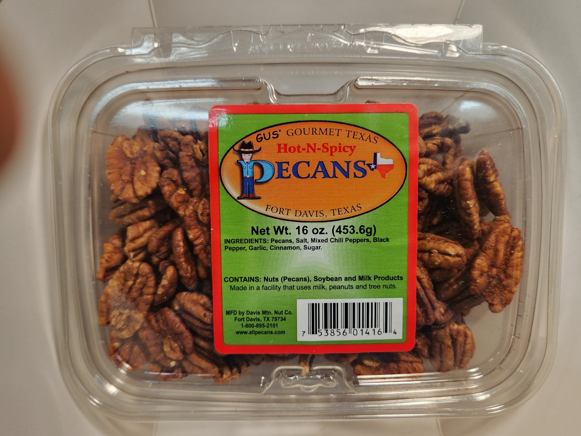 16 oz Hot-N-Spicy flavored pecans from Davis Mountains Nut Company