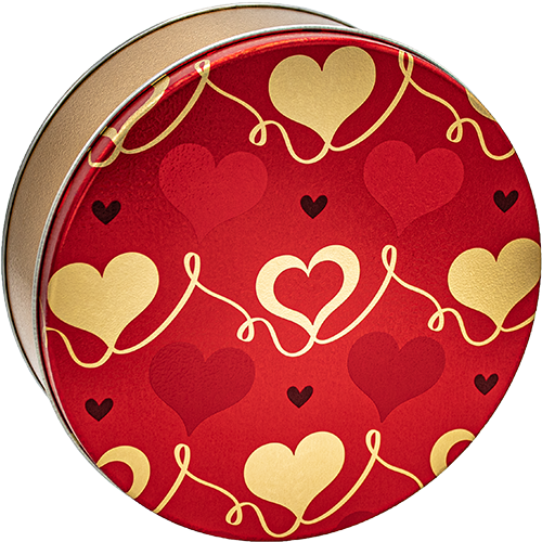 4-Flavor SMALL Tin (12oz) of flavored pecans with hearts on lid from Davis Mountains Nut Company