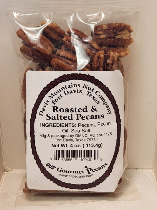 4 oz bag of roasted and salted pecans from Davis Mountains Nut Company