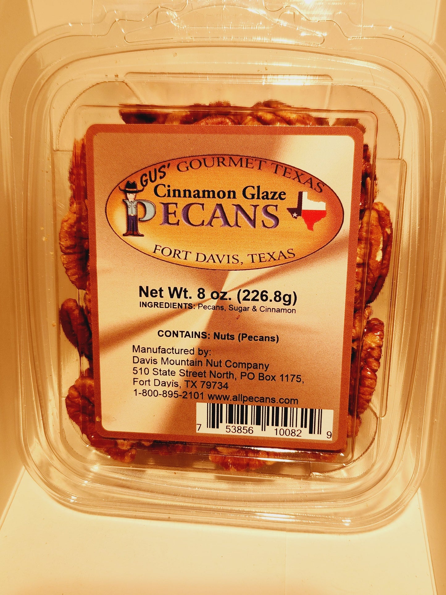 Cinnamon Glazed flavored pecans tub from Davis Mountains Nut Company