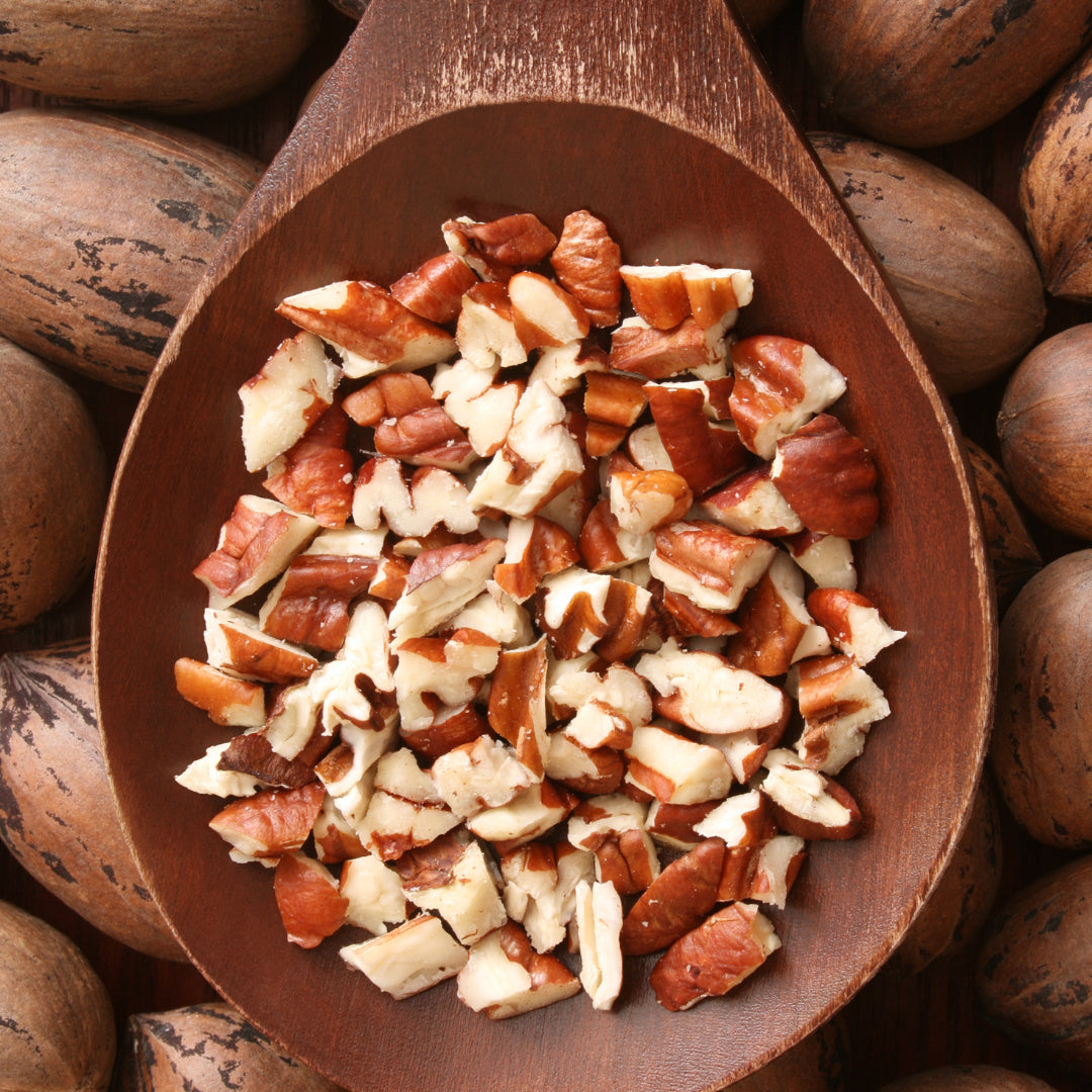 Fresh Pecan Pieces in a spoon from Davis Mountains Nut Company