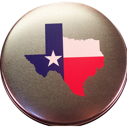 Two-pound tin of pecans with Texas artwork