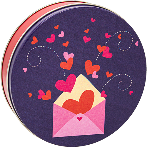 Two-pound tin of pecans with love letter artwork
