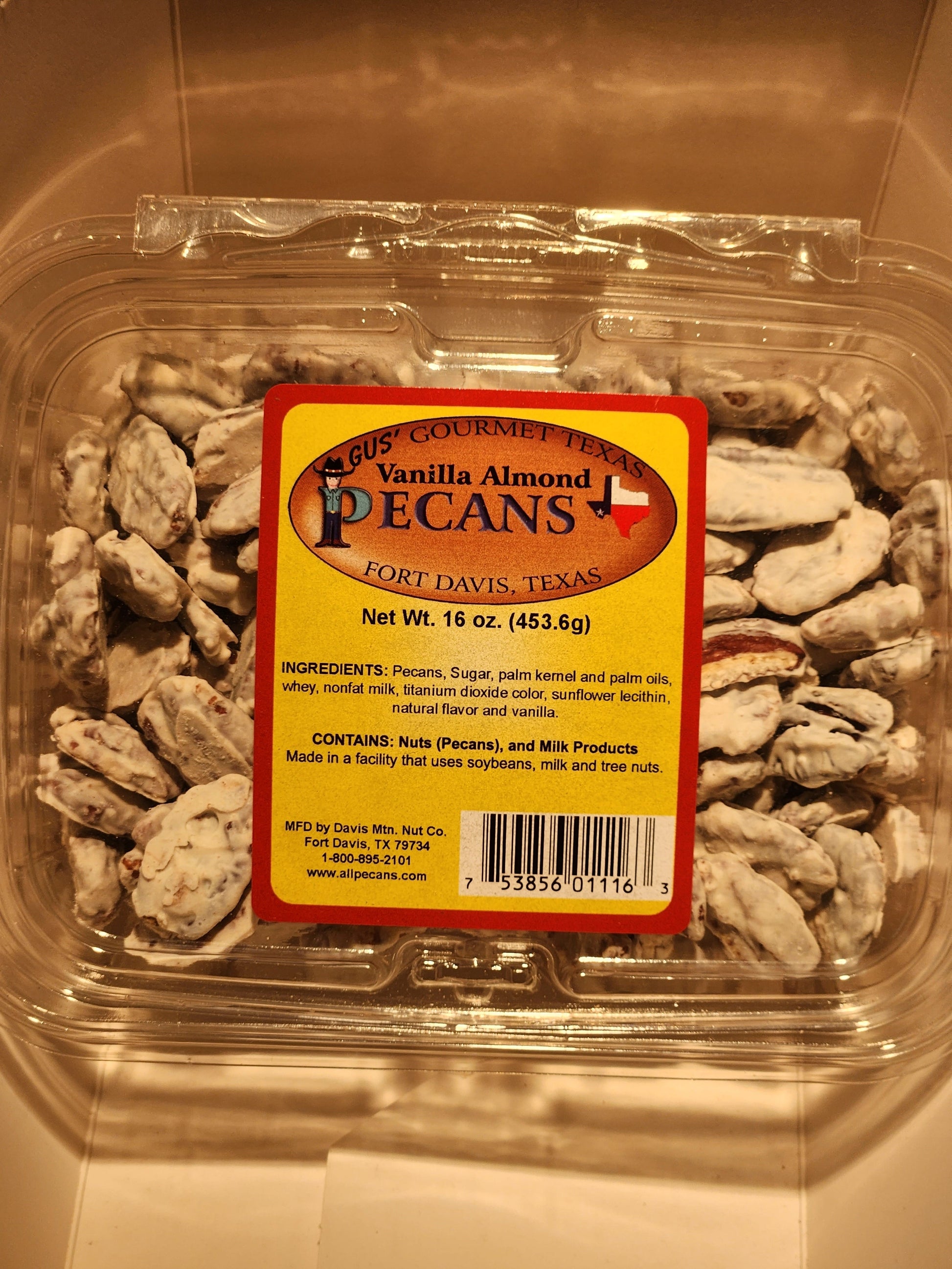 Vanilla Almond pecans 16 oz tub from Davis Mountains Nut Company
