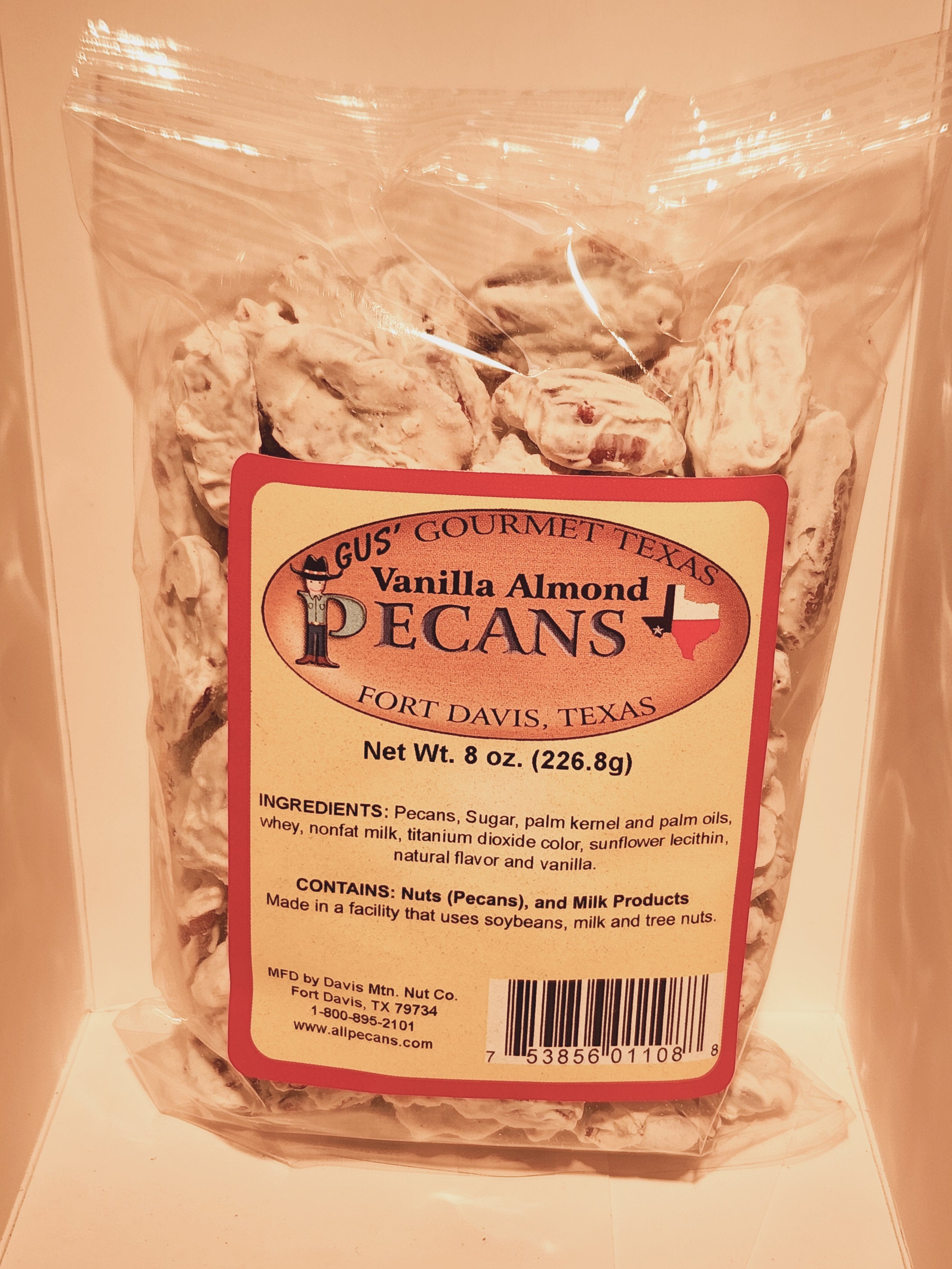 Vanilla Almond pecans 8 oz bag from Davis Mountains Nut Company
