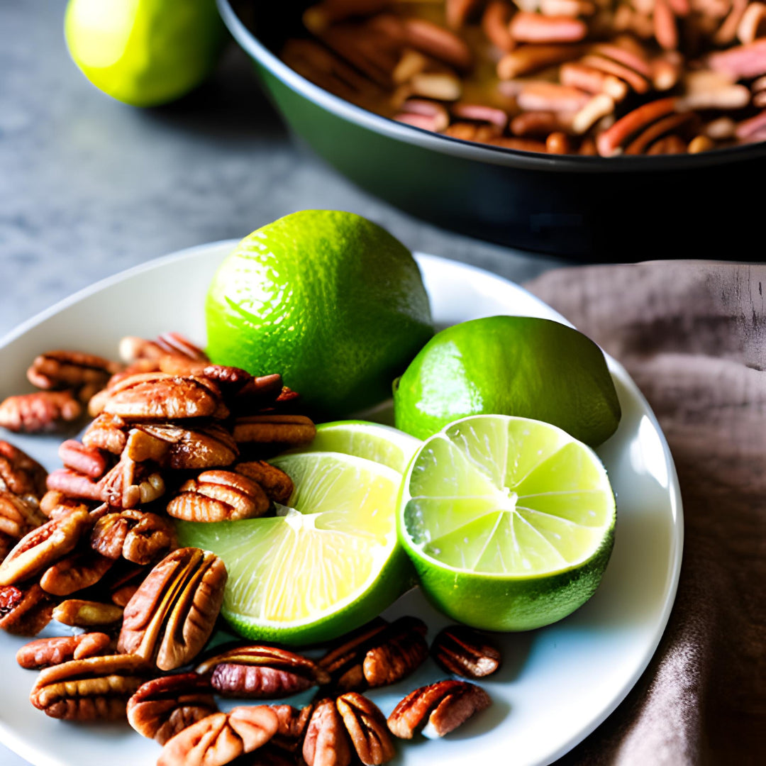 a bowl of pecans and key limes