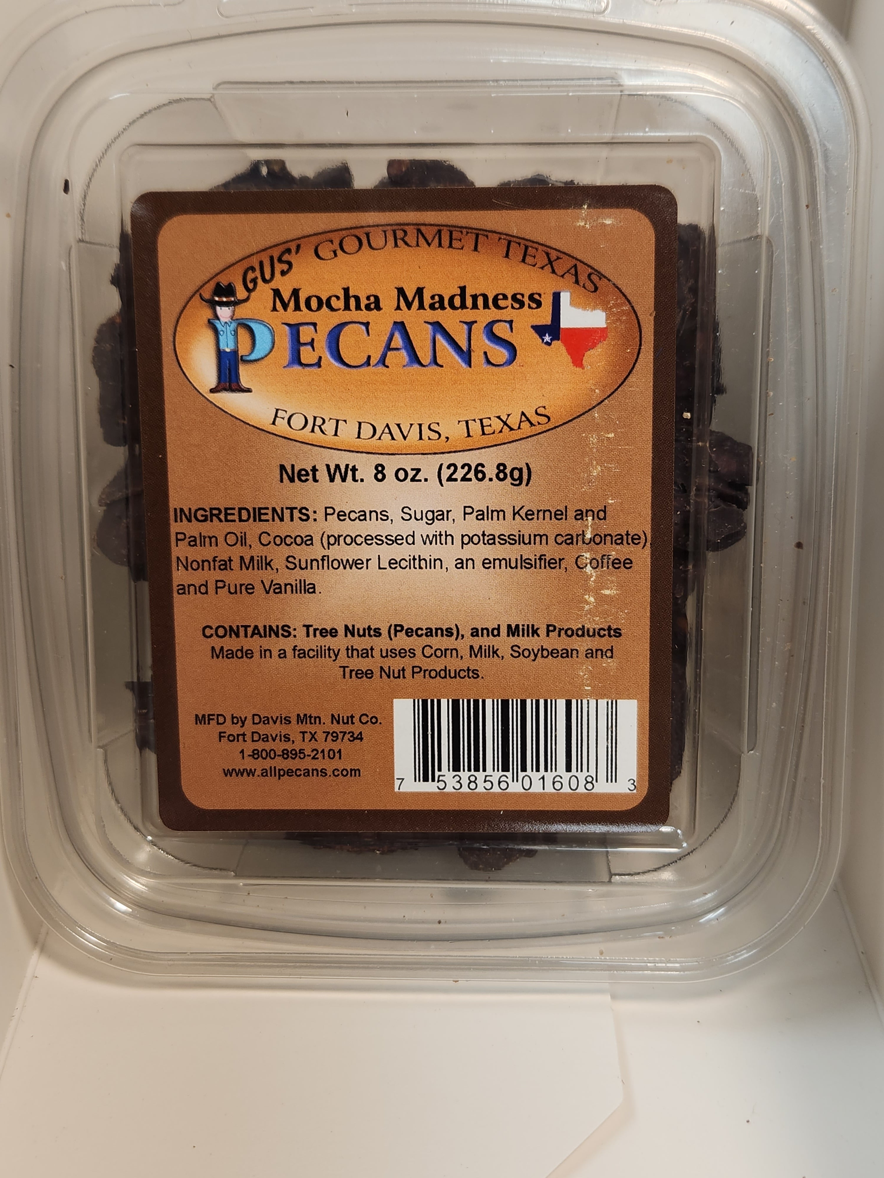 mocha madness chocolate coffee pecans 8 oz tub