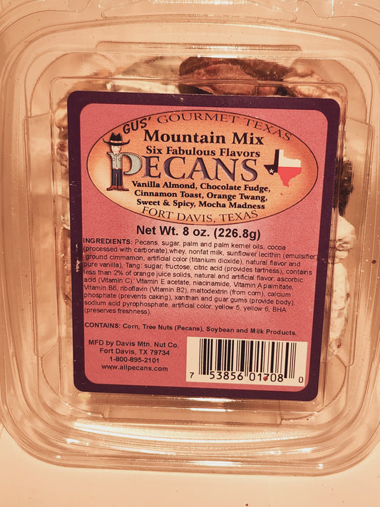 8oz mountain mix tub of flavored pecans from Davis Mountains Nut Company