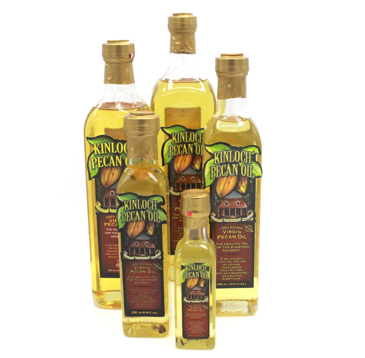 different sizes of pecan oil bottles